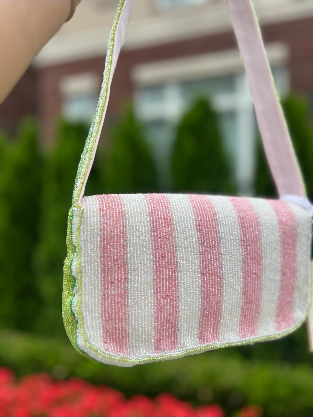 TJMAXX MARSHALLS VIRAL Pink Tulip Stripe Beaded Bag Summer Purse Collectible - Picture 8 of 17